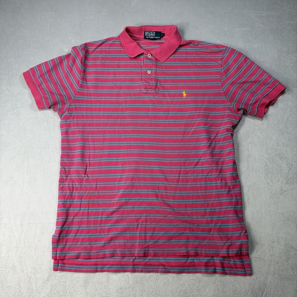 Polo Ralph Lauren Polo Shirt Mens Size Large Pink Stripe Classic Pony 90s Y2K